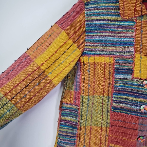 TravelSmith Woven Jacket M Button Front Multicolor Stripe Check‎ Boho Tweed - Picture 3 of 8